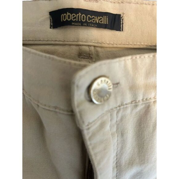 Roberto Cavalli Italy Vintage Tan Wide Leg Leather Accent Jeans Sz M - Picture 5 of 7